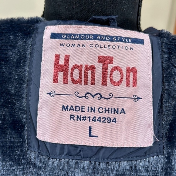 Han Ton Women’s Navy Puffy Full Zip Sherpa Lining Vest Size L - Picture 4 of 7